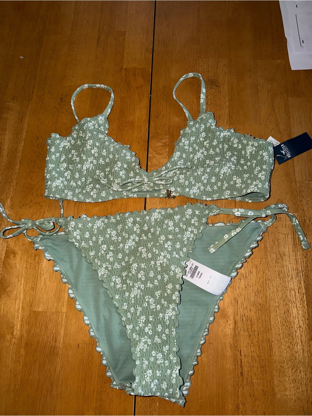 Green Floral Smocked Bikini set